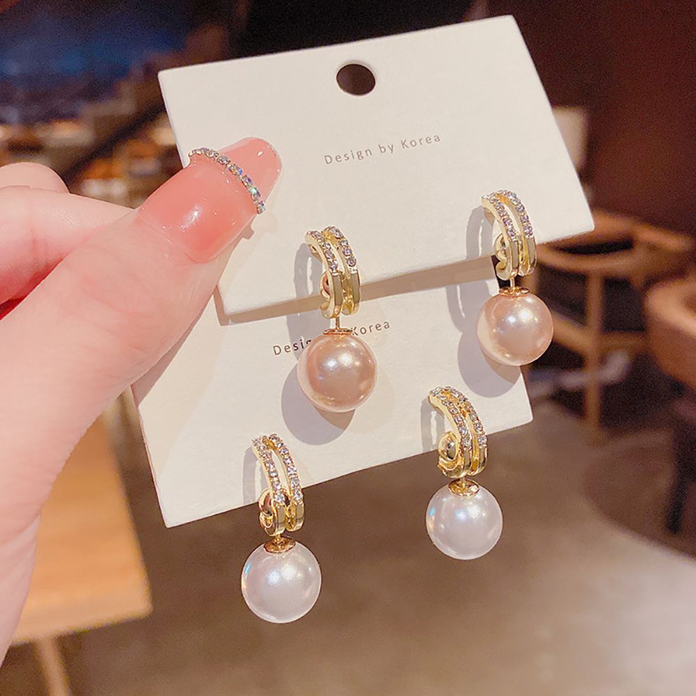 Bông tai hình tròn bằng hợp kim đính ngọc trai nhân tạo sang trọng thời trang VANES1