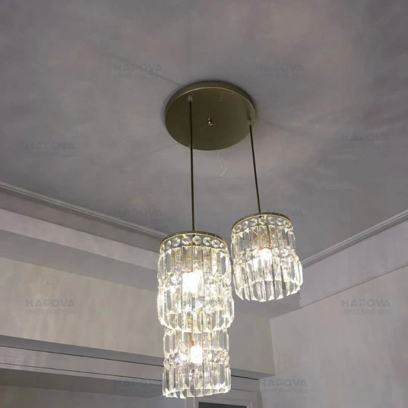 Bộ 03 Đèn thả trần trang trí bằng pha lê HAPOVA TICIN 9576/3 + Tặng kèm bóng led 9W Vàng