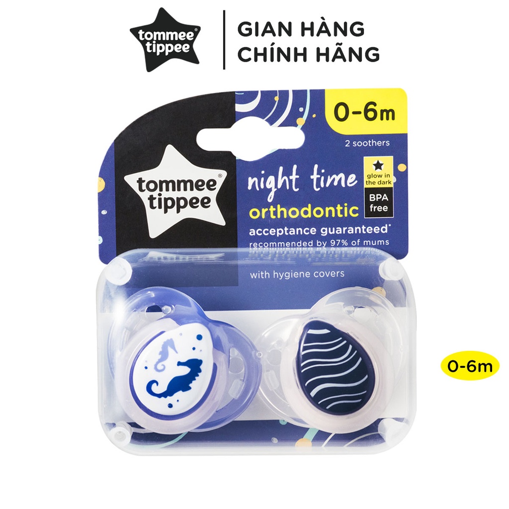 Ty ngậm dạ quang cho bé Tommee Tippee Night Time 0-6 tháng (vỉ 2 cái) - Cá Ngựa