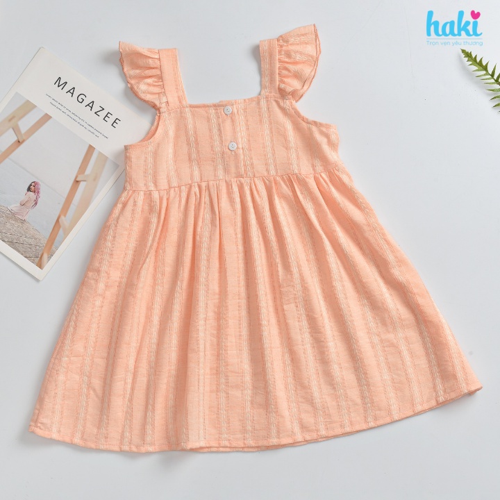 Váy bé gái cổ vuông tay cánh tiên chất liệu thô 100% Cotton cao câp mềm, thoáng mát HAKI HK525