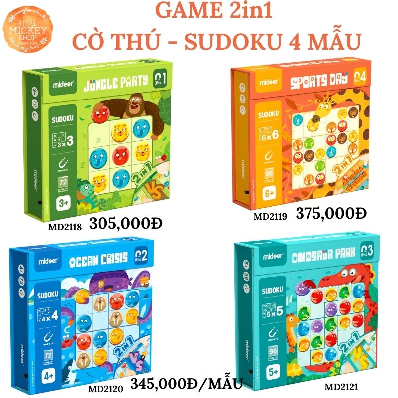 MIDEER SUDOKU - trò chơi toán học tư duy - cờ board games 2 trong 1 Cờ Thú - Cờ Toán cho bé từ 3 tuổi 4 cấp độ