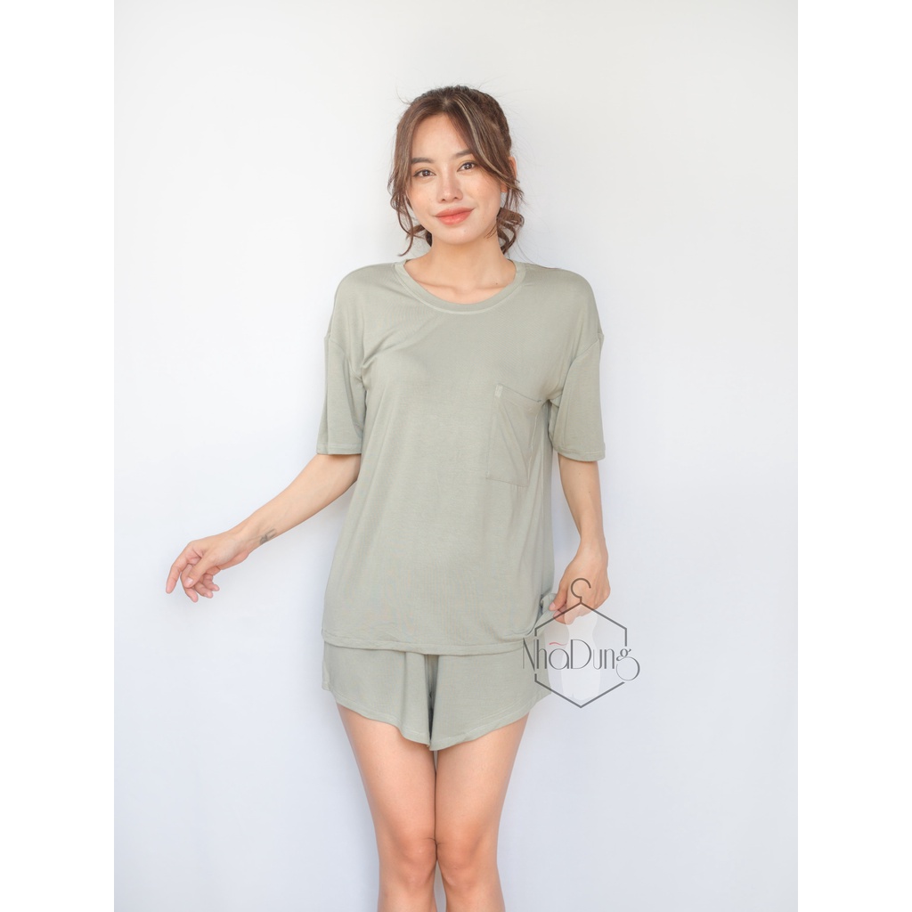 Đồ bộ nữ mặc nhà vải thun cotton trơn co giãn 4 chiều mềm mịn thấm hút mồ hôi đủ size từ 40-75kg
