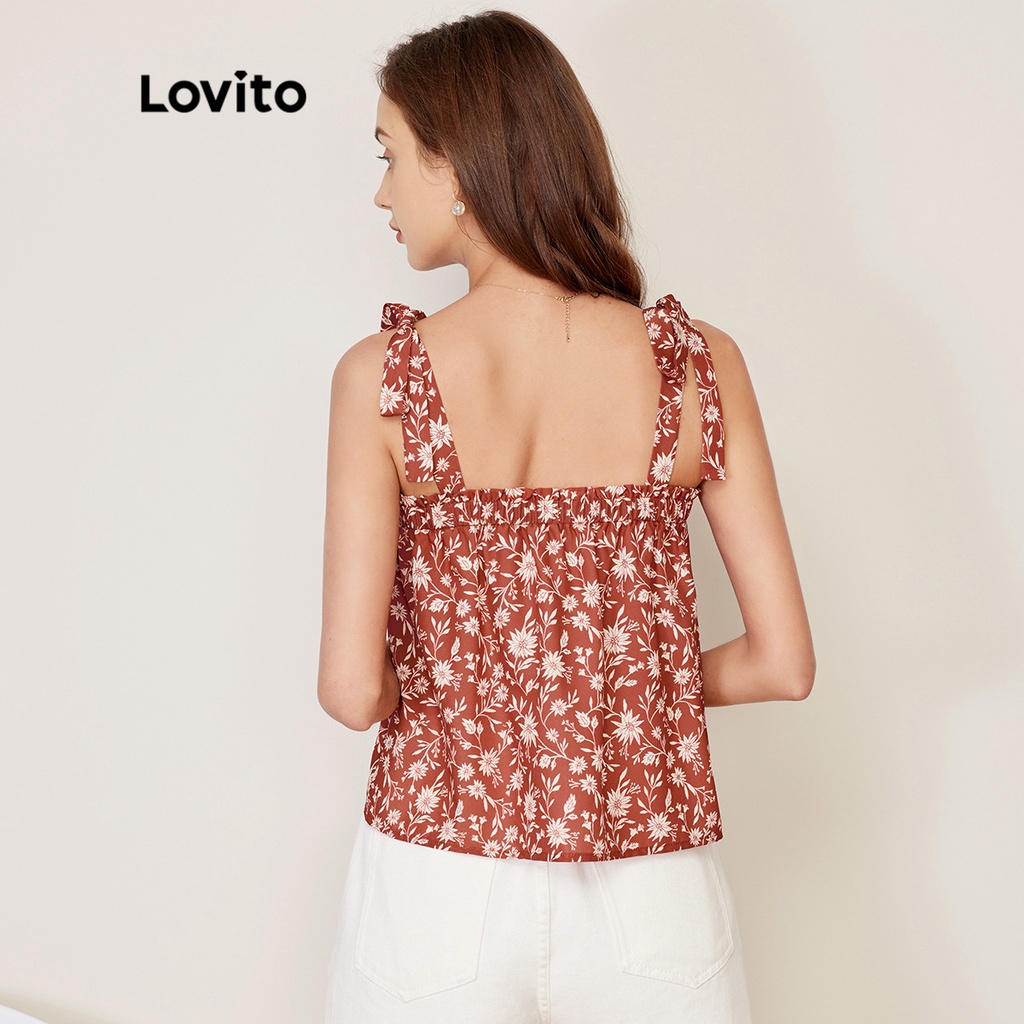 Áo tank top Lovito họa tiết hoa vải mềm nhẹ và thoáng khí phong cách thường ngày L27ED007 (màu đỏ)