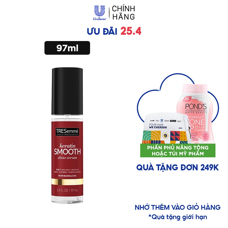 Serum Dưỡng Tóc TRESEMME Keratin Smooth Xịt Dưỡng tóc tạo kiểu Dầu Marula &amp; Keratin Tóc Vào Nếp Bóng Mượt 97ml