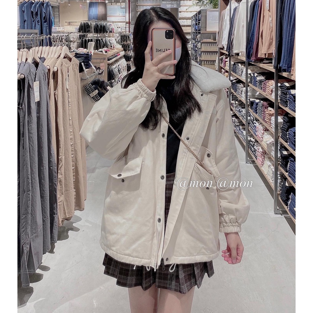 210754 Áo khoác kaki cổ lông, áo khoác nữ ulzzang trần phao, freesize 3 màu