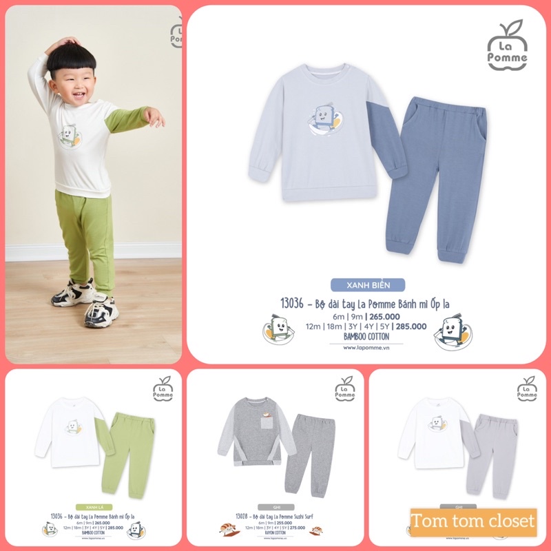 La Pomme Bộ dài tay bánh mỳ ốp la 6m-5y AW2022