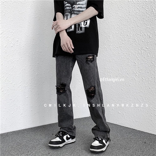 Quần Jean Nữ Lưng Cao Rách Gối Thời Trang Hàn Quốc