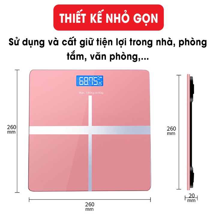 Cân Điện Tử Cân Sức Khỏe Hình Chữ Thập Sử dụng Pin Cân Chuẩn Kính Cường Lực Tải Trọng 180kg