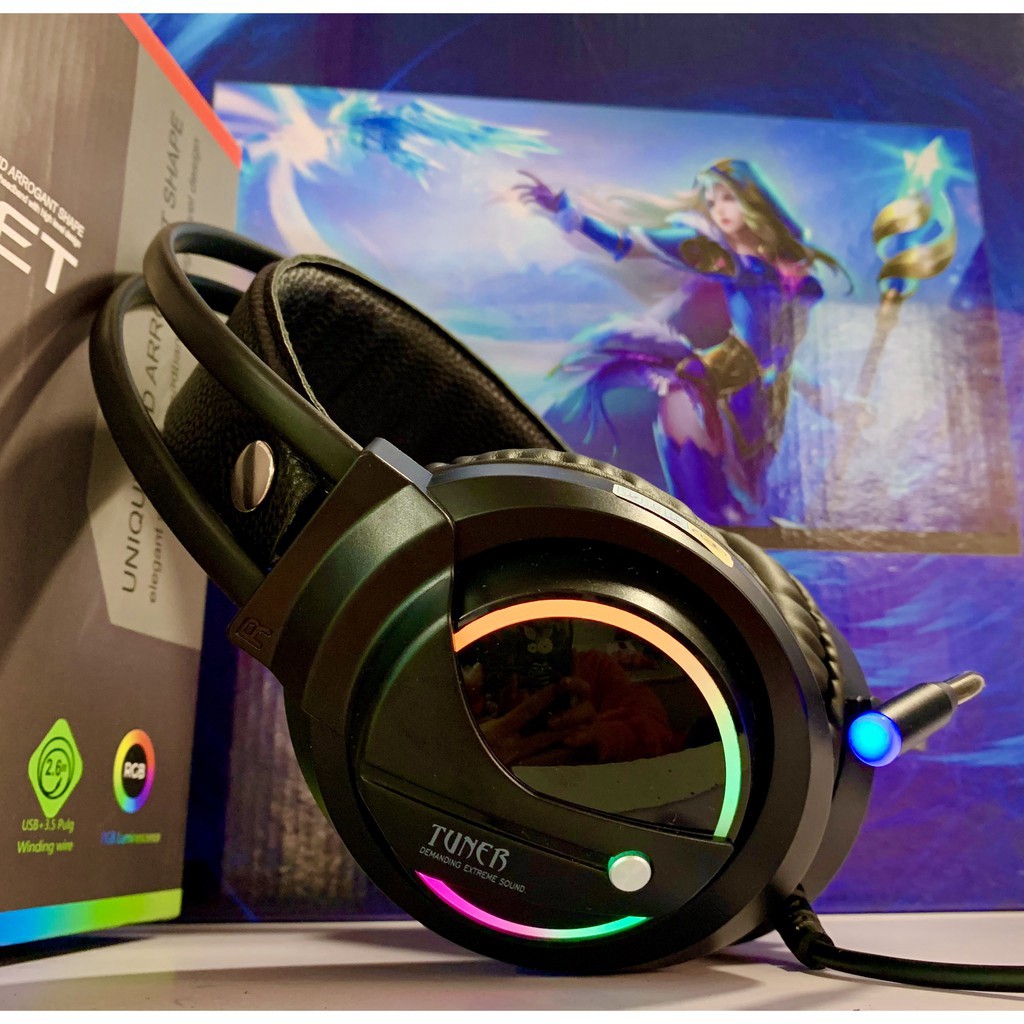 Tai nghe chụp tai chơi game Led RGB Tuner USB 7.1 âm thanh vòm,có mic, dành cho game thủ, chính hãng