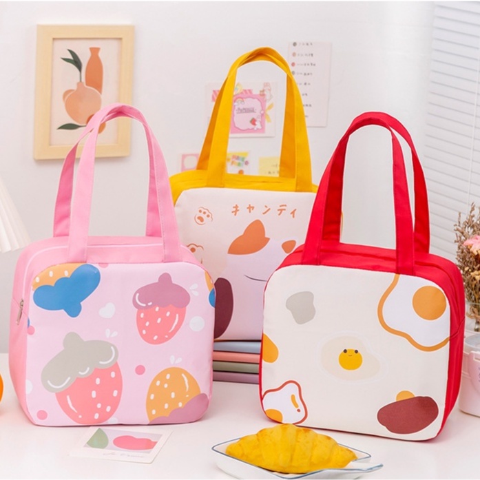Túi đựng hộp cơm trưa XIAODUOJIAJU giữ nhiệt dáng vuông cỡ lớn họa tiết hoạt hình