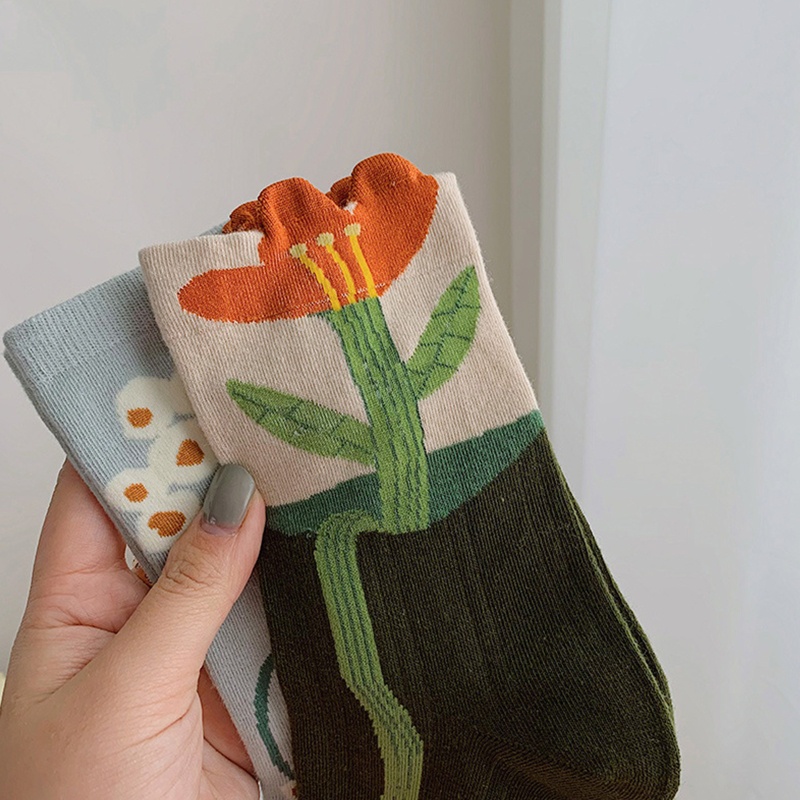 Xiangbao Vớ Cotton Nhún Bèo In Họa Tiết Hoa Nhiều Màu Sắc Phong Cách Harajuku Nhật Bản Cổ Điển Cho Nữ