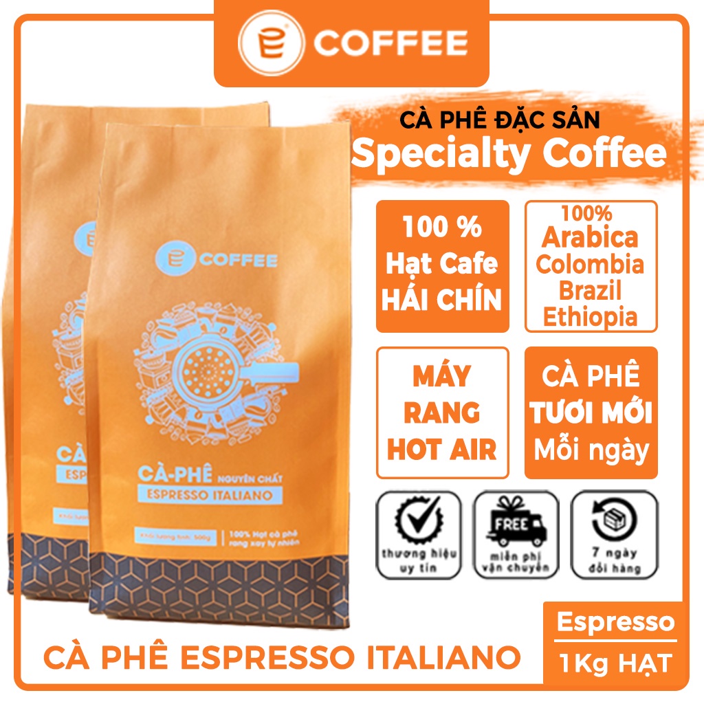 cà phê espresso italiano sử dụng hạt cafe Arabica Specialty Coffee với hương hoa quả khô cùng hậu vị ngọt từ E COFFEE