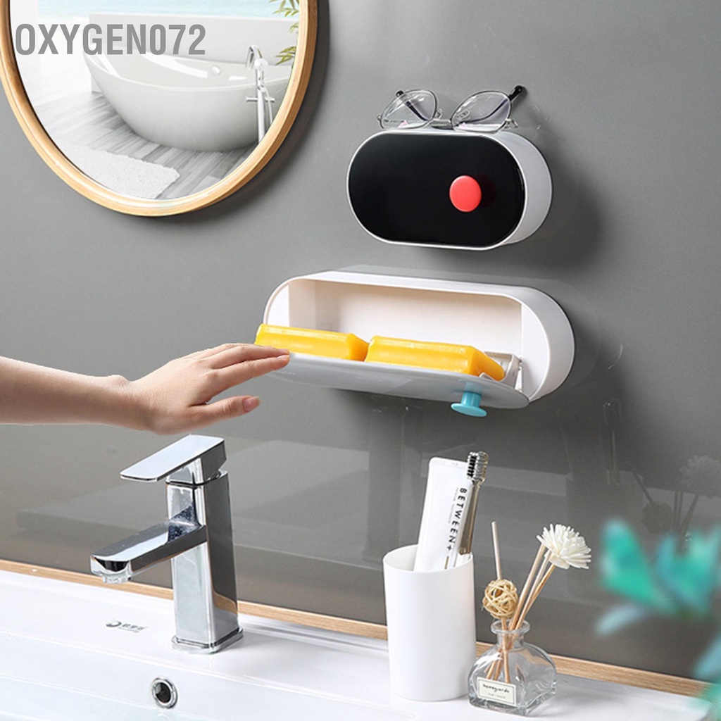 Oxygen072 Hộp đựng xà phòng gắn tường thoát nước Không đục lỗ Giá đỡ tắm đa năng có nắp đậy chống bụi