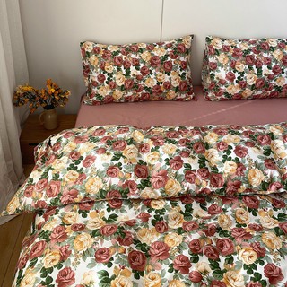 [Chi tiết] Chăn Ga Gối Cotton Living Hàn Quốc Phối Nơ "Rừng Hồng" 4 món