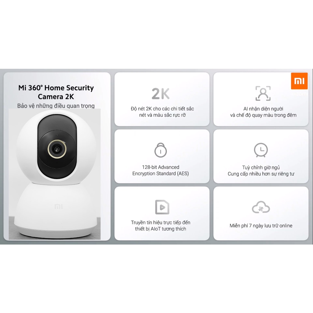 Camera IP Mi Home 360 Độ 2K Xiaomi, Trắng - Hàng Chính Hãng