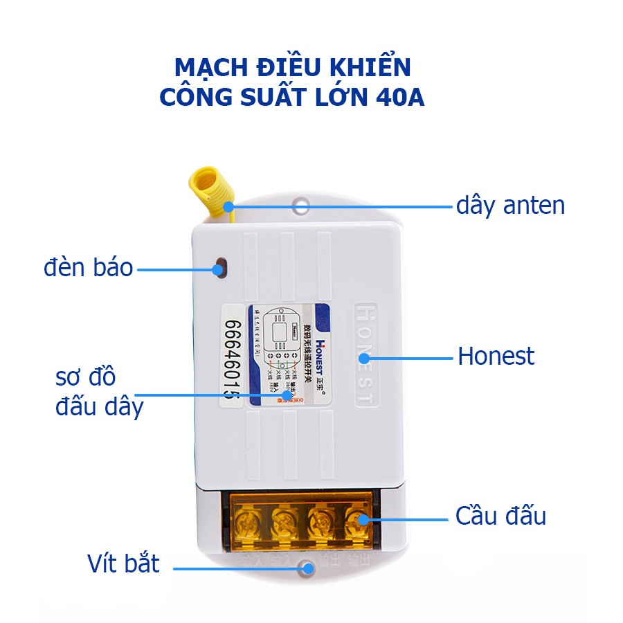 Công Tắc Điều Khiển Từ Xa 1000m Honest HT-6220 KGD 40A/220V - DHDT