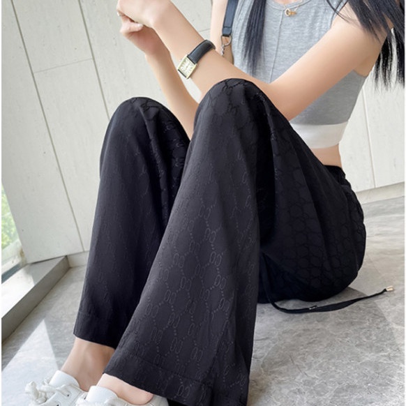 Jiashucheng Quần Dài Ống Rộng Dáng Suông Lưng Cao Vải Lụa Lạnh Mỏng Thời Trang Mùa Hè Hàng Mới Dành Cho Bạn Nữ