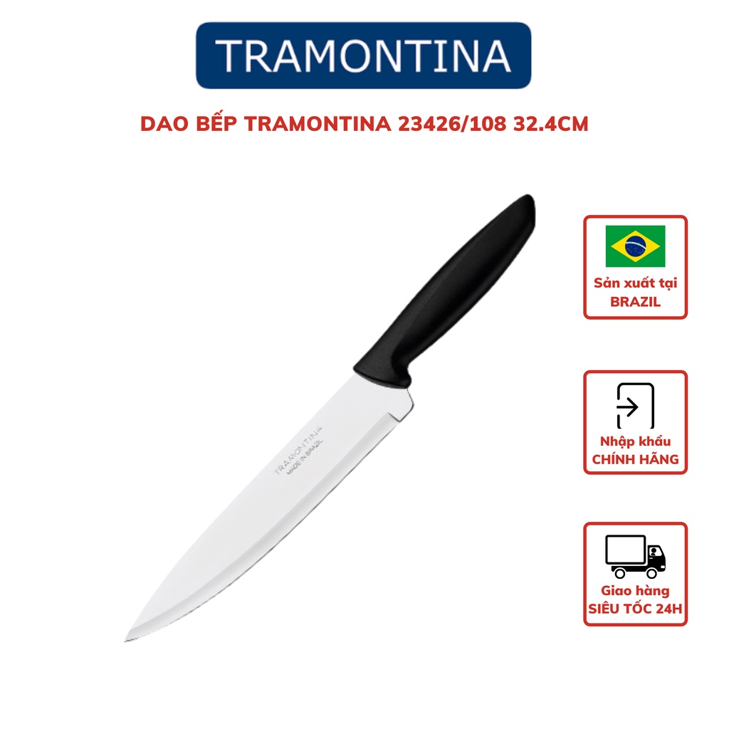 Dao Bếp Tramontina Plenus 23426 Đầu Nhọn Chất Liệu Thép Không Gỉ Cán Nhựa Pp Cao Cấp 32.4cm Dễ Tạo Hình Nhập Khẩu Brazil