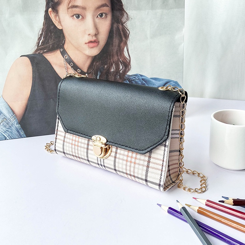 Túi Đeo Chéo Mini Hình Vuông Họa Tiết Sọc Caro Thời Trang Cho Nữ