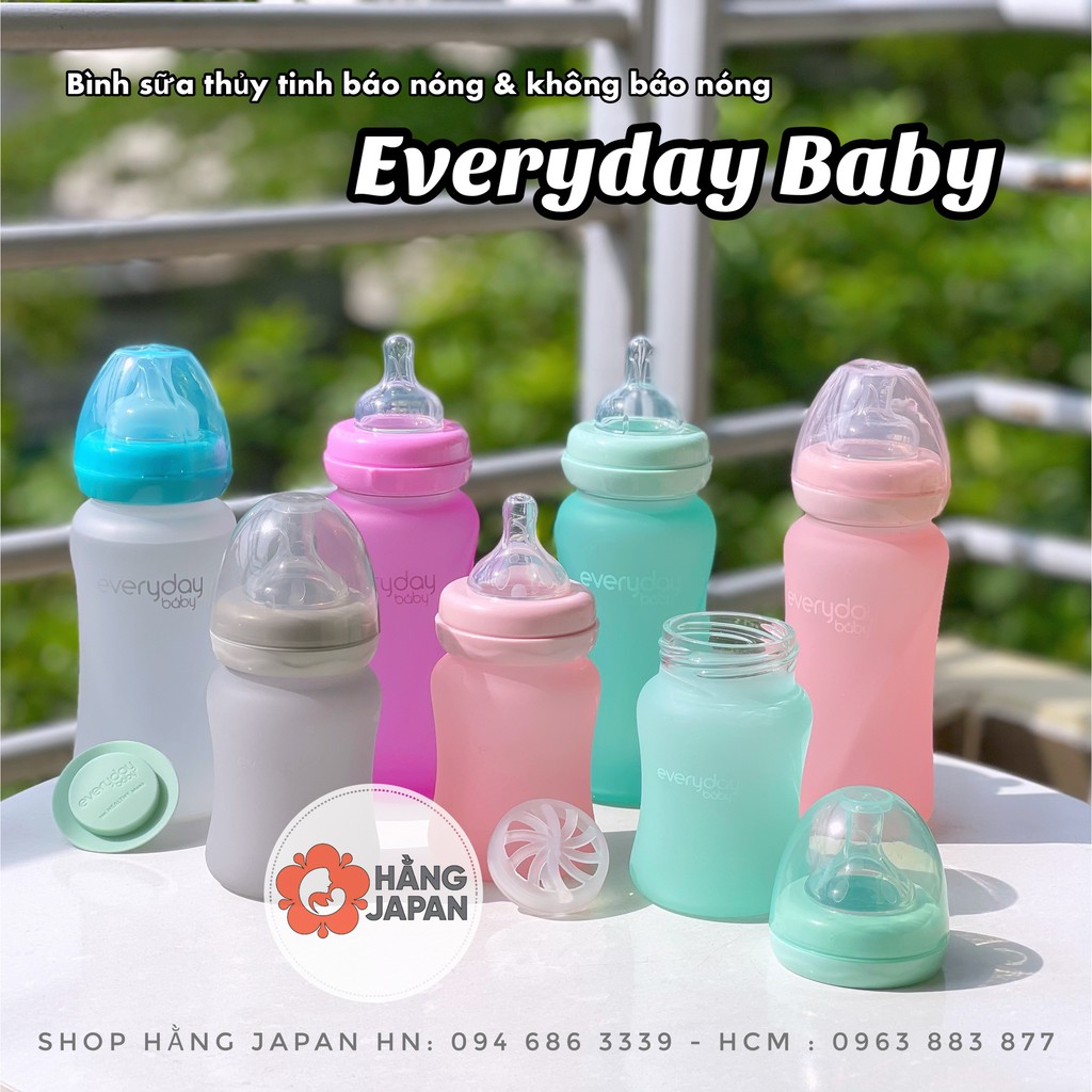 Bình sữa thủy tinh bọc silicone siêu nhẹ, chống trượt Everyday Baby