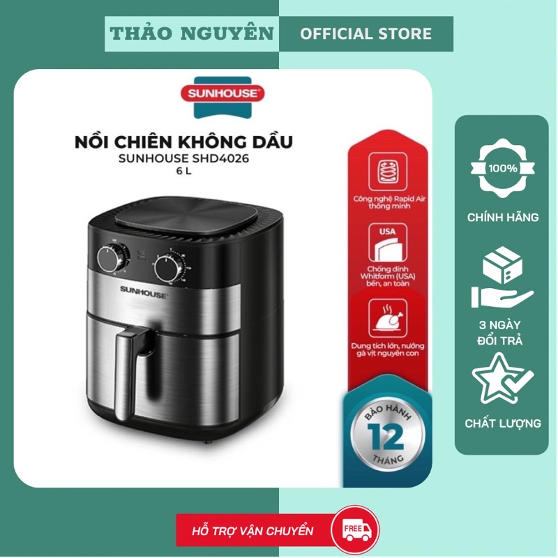 Nồi chiên không dầu Sunhouse SHD4026 6L công suất 1750W- Chính Hãng 12t Bảo Hành