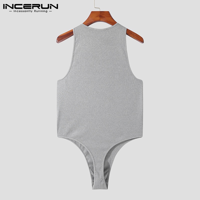 Áo liền quần INCERUN mỏng cổ sâu chữ V không tay phối dây buộc phong cách gợi cảm cho nam