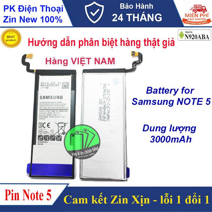 Pin SamSung Note 5 (N920-ABA) Chính hãng_Dung lượng 3000mAh,Bảo hành 24 tháng