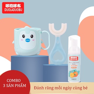 Combo bàn chải đánh răng chữ U Kem đánh răng Cốc đánh răng cho bé