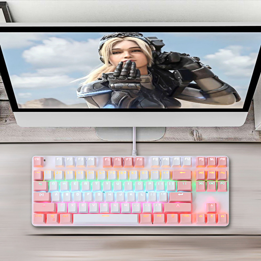 Bàn Phím Cơ Chơi Game K100 87 Phím Có Đèn Led Màu Xanh Chất Lượng Cao