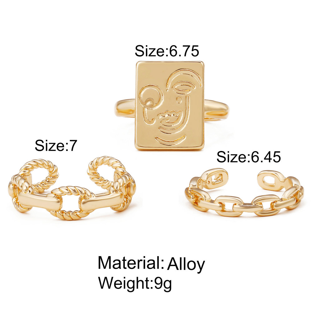 Vintage Face Smile Finger Rings Golden Color Adjustable Twist Style Metal Women Band Ring Minimalism Jewlelry