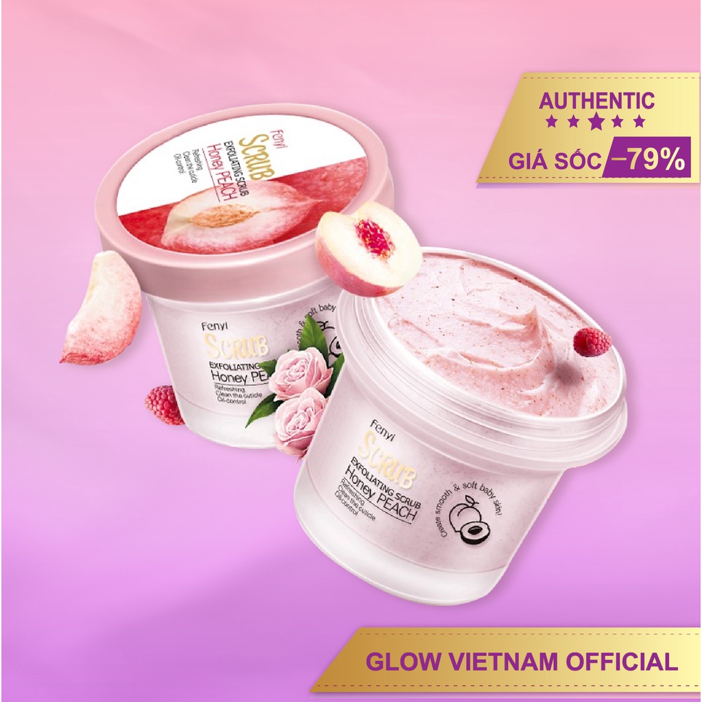 Kem tẩy da chết Fenyi chiết xuất đào tươi làm sạch sâu, giảm nhờn_mụn cực thơm 100g- Glow Vietnam
