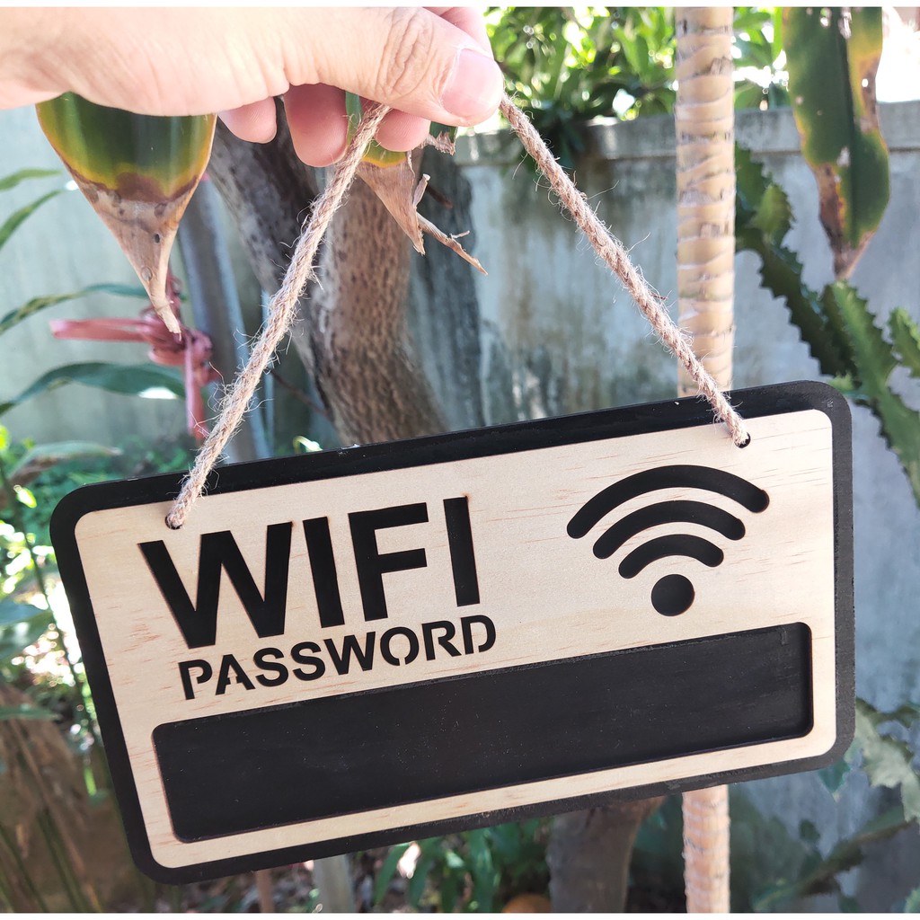 Biển gỗ Wifi Pass phong cách trang trí tiệm, treo cửa