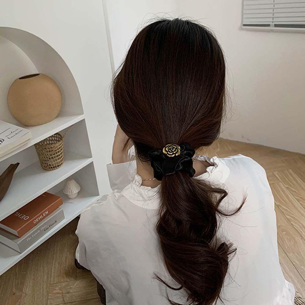 Dây Buộc Tóc Vải Satin Trắng Đen Cỡ Lớn Kiểu Đơn Giản WMES15H