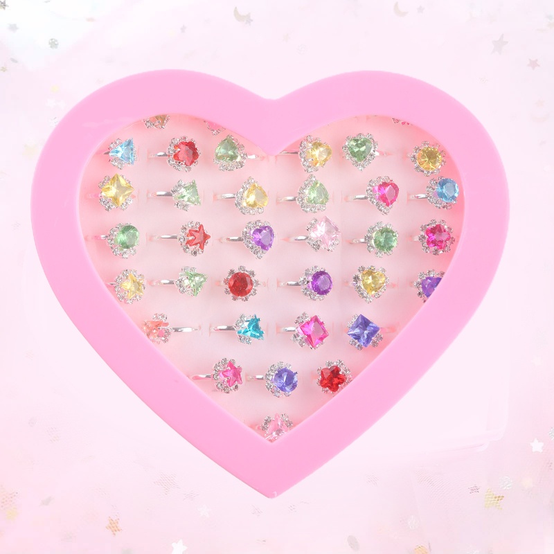 Hộp 12 / 36 Nhẫn Hợp Kim Có Thể Điều Chỉnh Hình Trái Tim Thời Trang Cho Bé Gái
