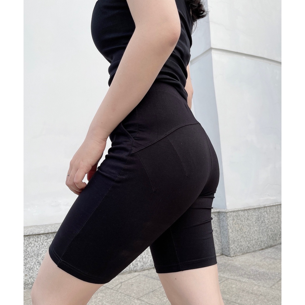 Quần legging nữ nâng mông lưng cạp cao vải thun dày dặn đùi ngố lửng ôm body bó mặc nhà tập gym | BigBuy360 - bigbuy360.vn