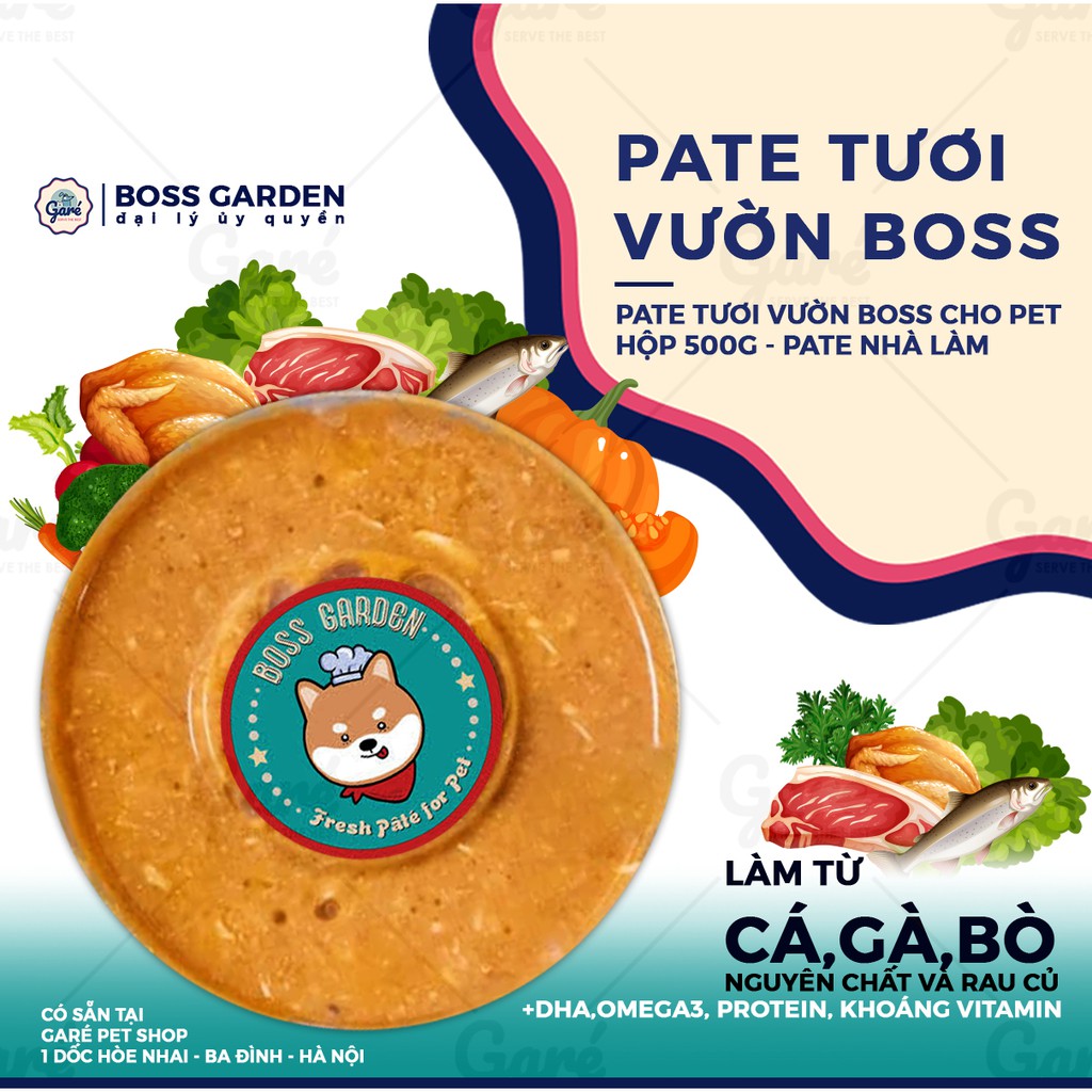 Pate tươi BOSS GARDEN Vườn Boss - Cá Hồi, Ức Gà, Bò cho Chó Mèo 450gr đảm bảo giữ lạnh 24/7 - pate nhà làm Garé Pet Shop