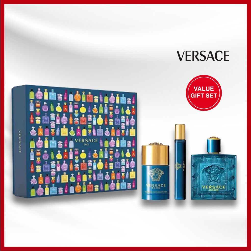 Gift Set nước hoa nam Versace Eros Pour Homme 3pcs - Spring Set 2021 ( EDT 100ml & EDT 10ml & Lăn Khử Mùi 75ml )