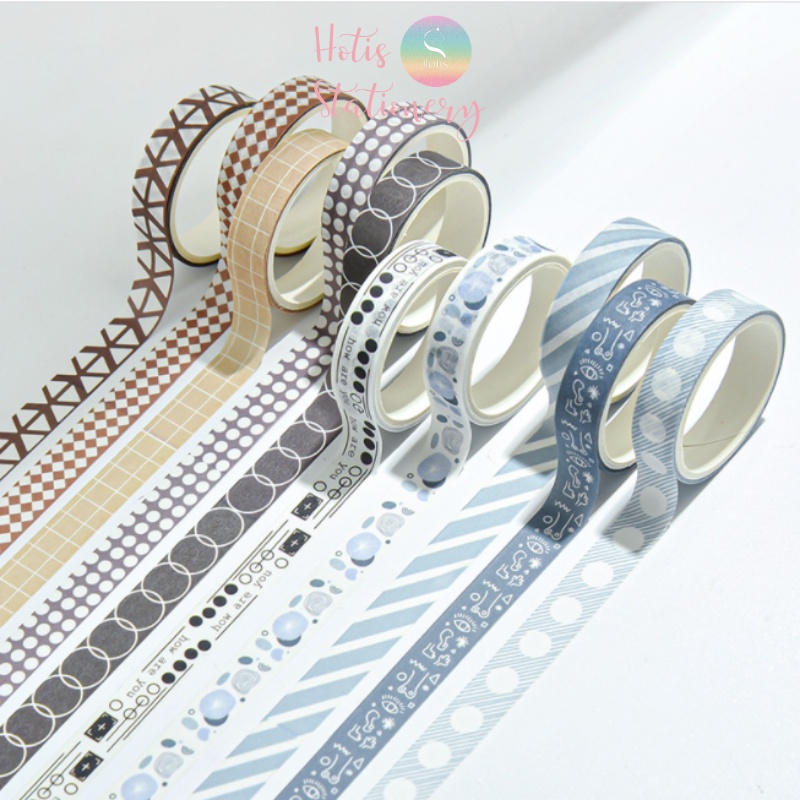 Hộp 5 cuộn washi tape có hoa văn đa dạng dài 2m