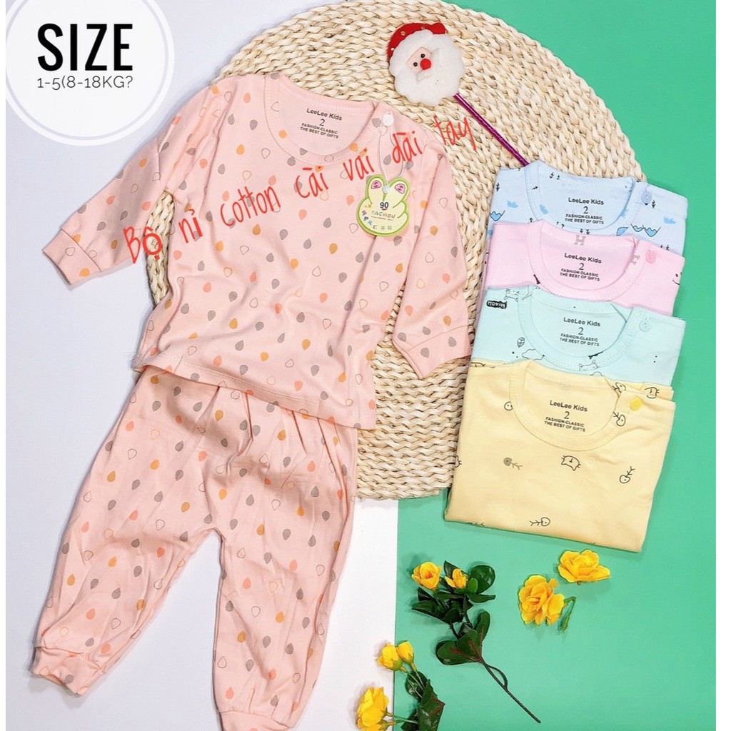 Bộ dài tay cho bé, bộ Cotton nỉ Thu Đông có màu cho bé trai/gái từ (6-18kg)