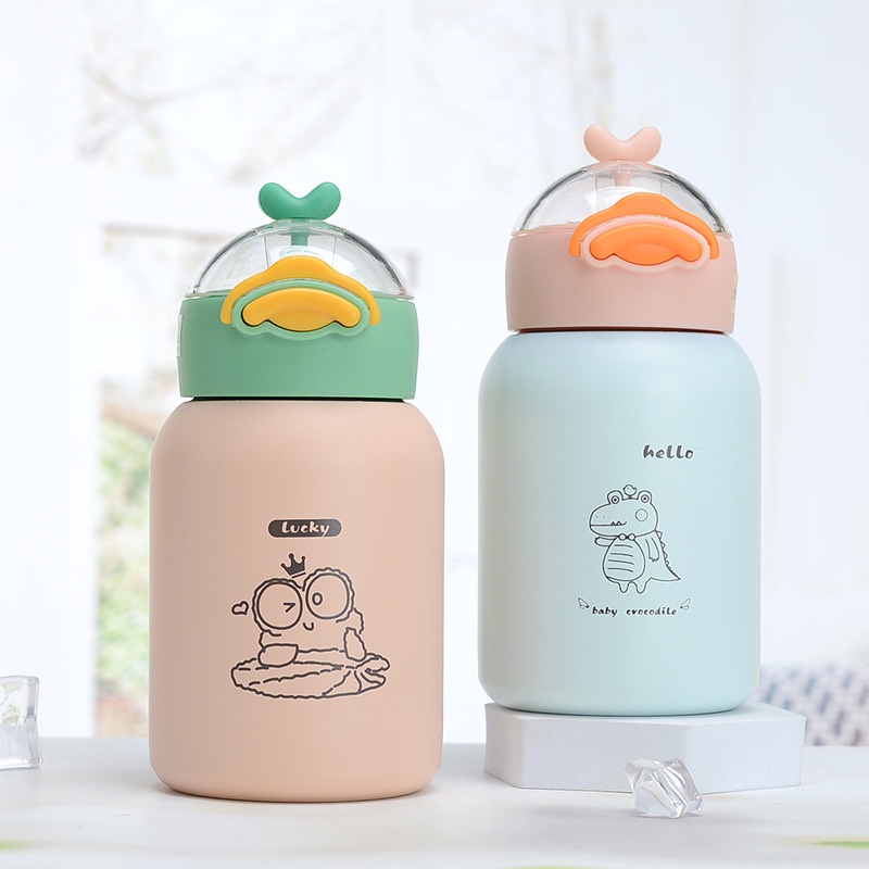 Bình đựng nước cho bé inox con vịt 420ml đựng sữa cho bé giữ nhiệt lâu dễ dàng mang đi,để trong balo túi sách,