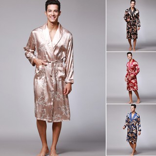 Áo choàng ngủ dài tay bằng lụa satin cho nam