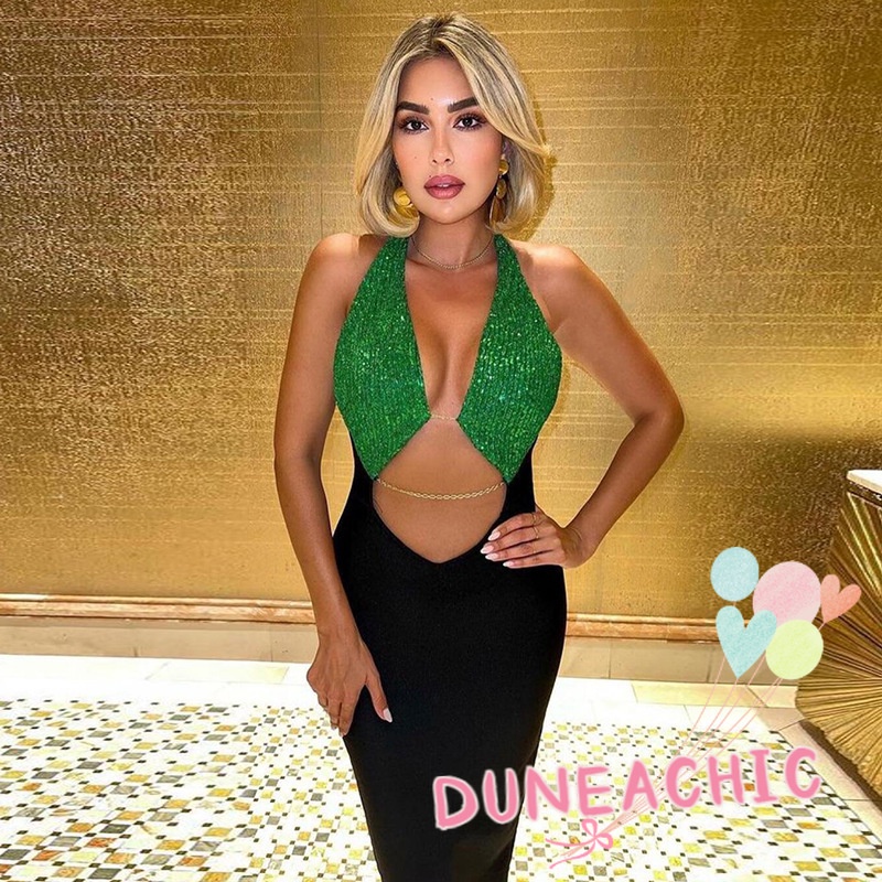 Đầm hai dây DUNEA đính kim sa tương phản quyến rũ cho nữ