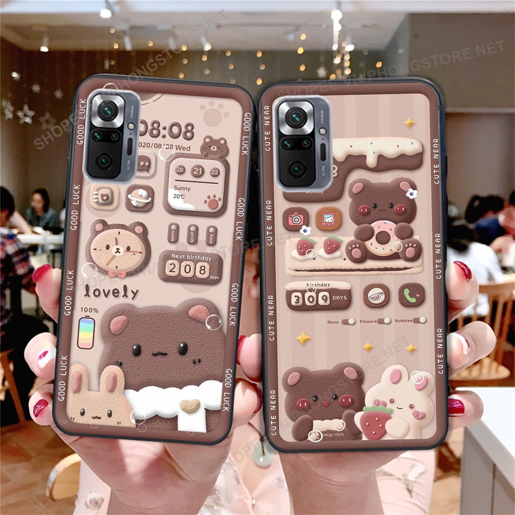 Ốp lưng Xiaomi Redmi 10 / Redmi note 10S / Redmi note 10 4g 5g / Redmi note 10 Pro in họa tiết caro, mẫu gấu cực đáng yê