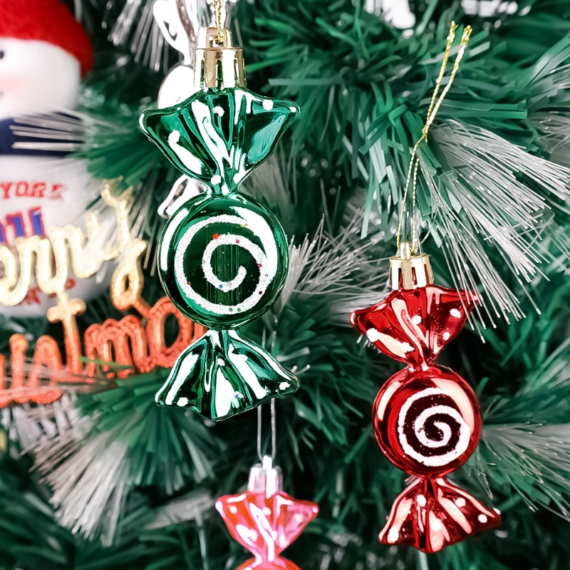 Set 6 Mặt Dây Chuyền Kẹo Mút / Cây Thông Noel Mạ Điện / Kẹo Sơn Có Thể Tái Sử Dụng Trang Trí