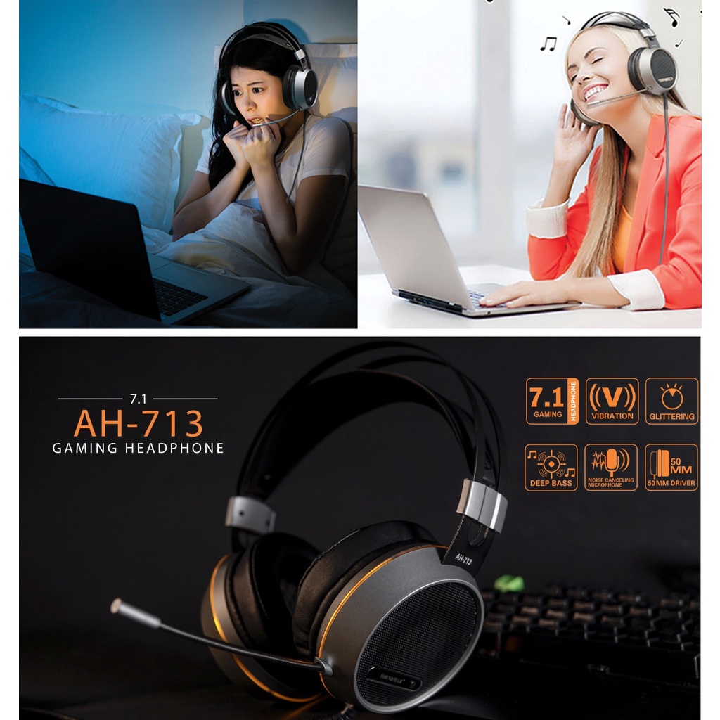 Tai nghe gaming 7.1 chụp tai 1 chân cắm USB SOUNDMAX AH-713