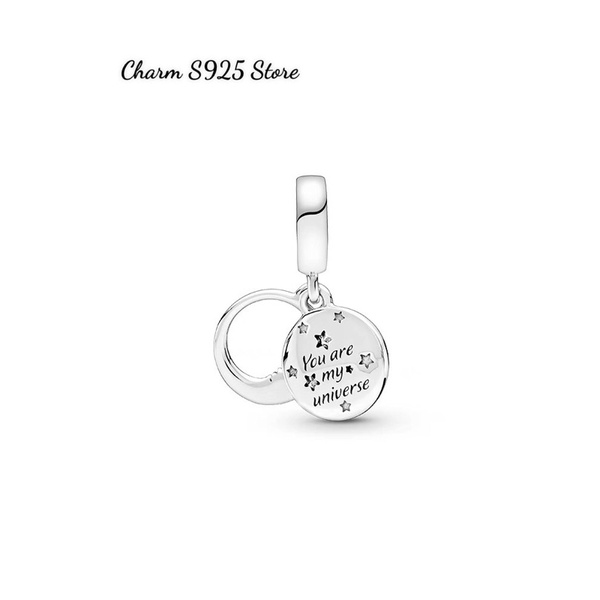 charm pan treo hoạ tiết mặt trăng và ngôi sao bạc s925