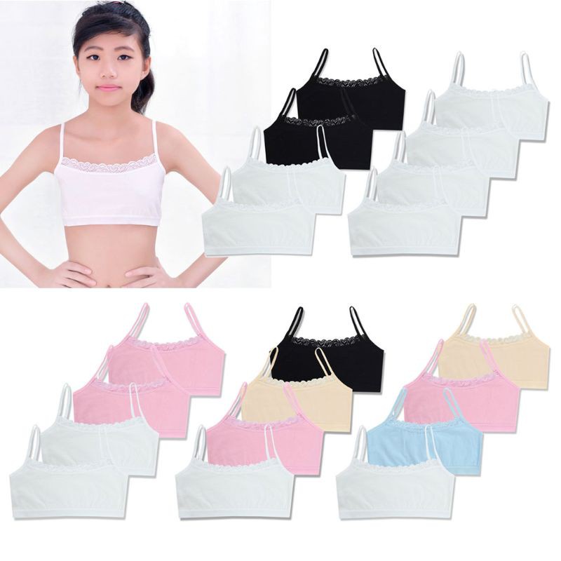 Set 4 Áo lót vải cotton Phối Ren Thời Trang Mùa Hè Cho Bé Gái