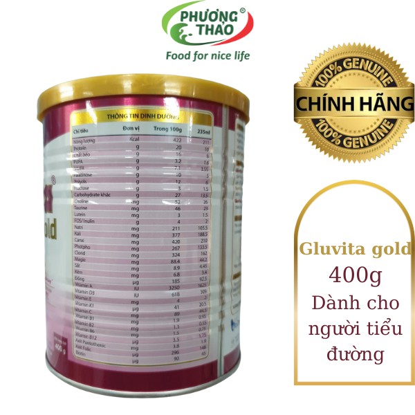 Sữa Gluvita Gold 400g (người bệnh tiểu đường) Date T8.2023