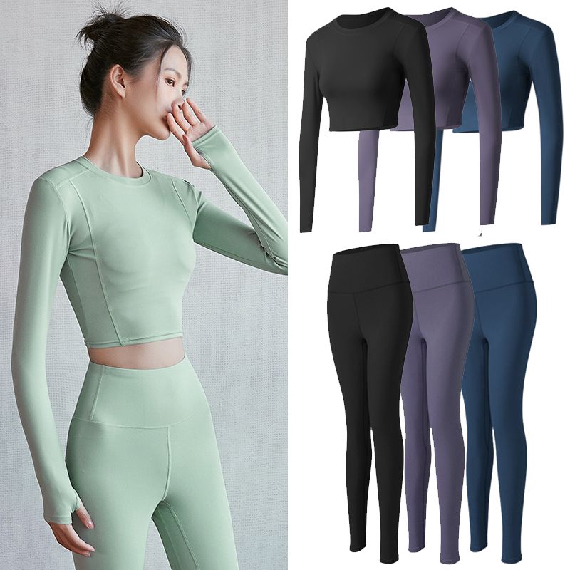 Women's Yoga Tee Tops Pants High Waist Sports Leggings Gym Workout Tops Bộ đồ yoga