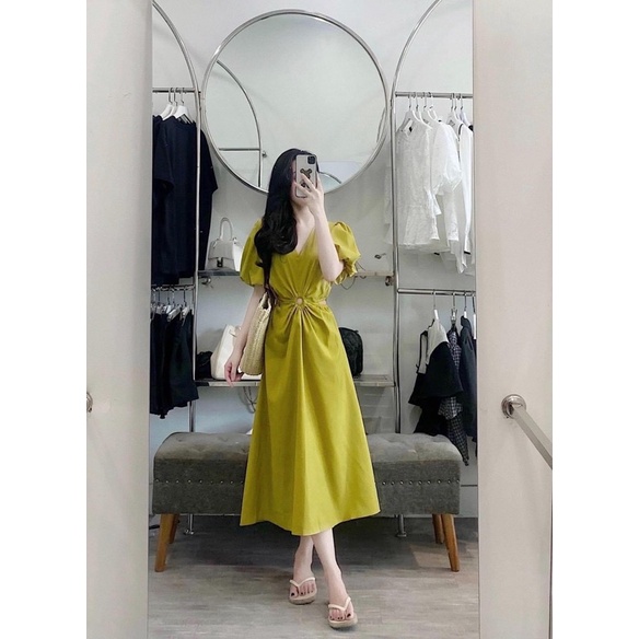Váy maxi tay bồng khoét eo dáng dài